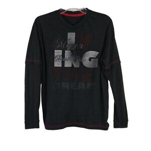 Mecca Graphic T-Shirt Crewneck Men Size S Boys S Black Waffle Knit Long Sleeve